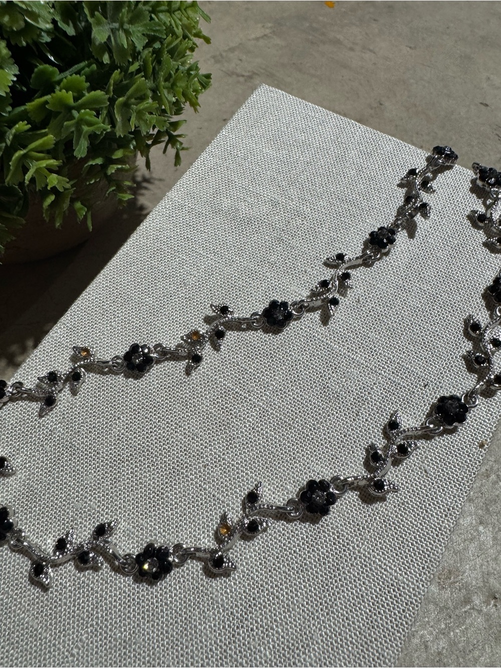Whimsigoth Floral Rose Necklace 16” Black Solver Dark Romantic Vamp
